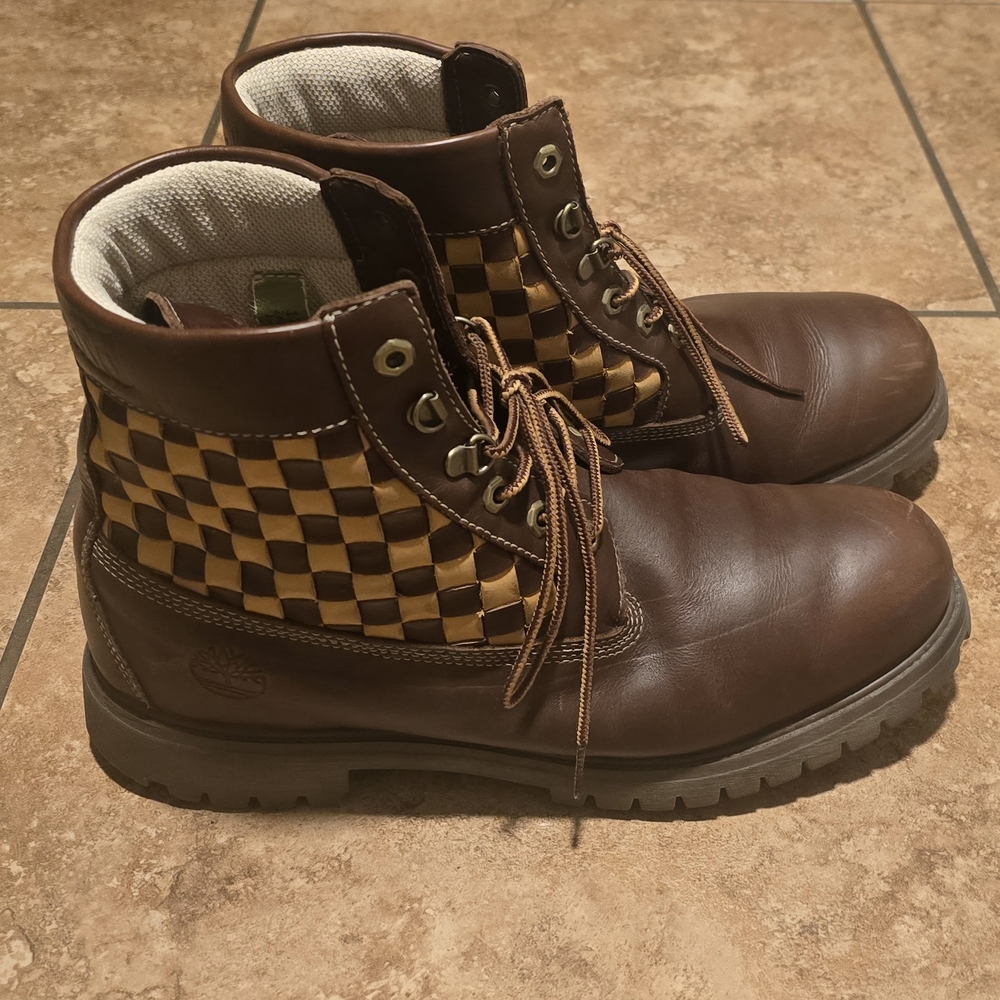 Timberland Brown and Tan Checkered Men's Boots Size 12